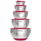Viking Mixing Bowls Set, 10 Piece Stainless Steel Kitchen Cookware, Non-Slip Silicone Base, Includes Tight Fit Lids, Dishwasher Safe, Red