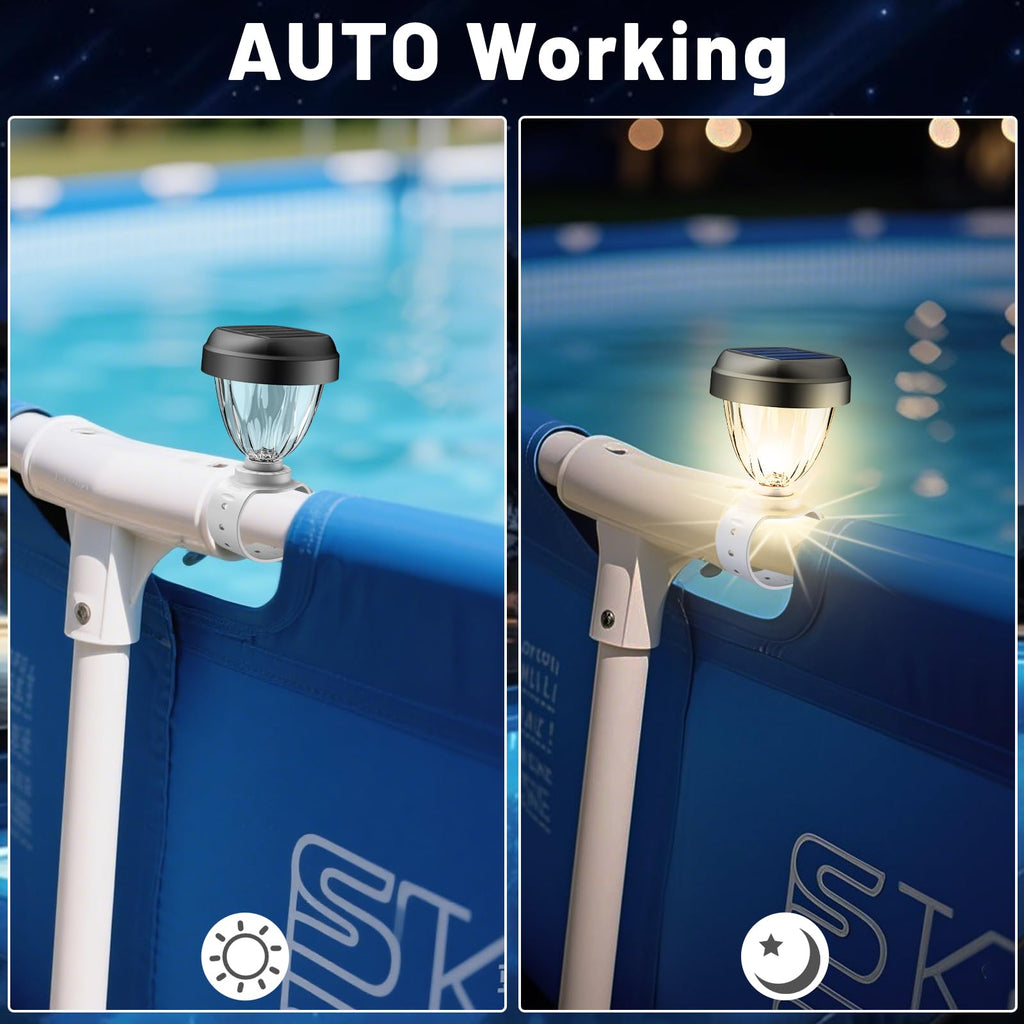 JEMULICE Solar Pool Lights for Above Ground Pools, LED Energy Saving Warm White Light, Waterproof for Frame Swimming Pools Night Accessories (6 Pcs)