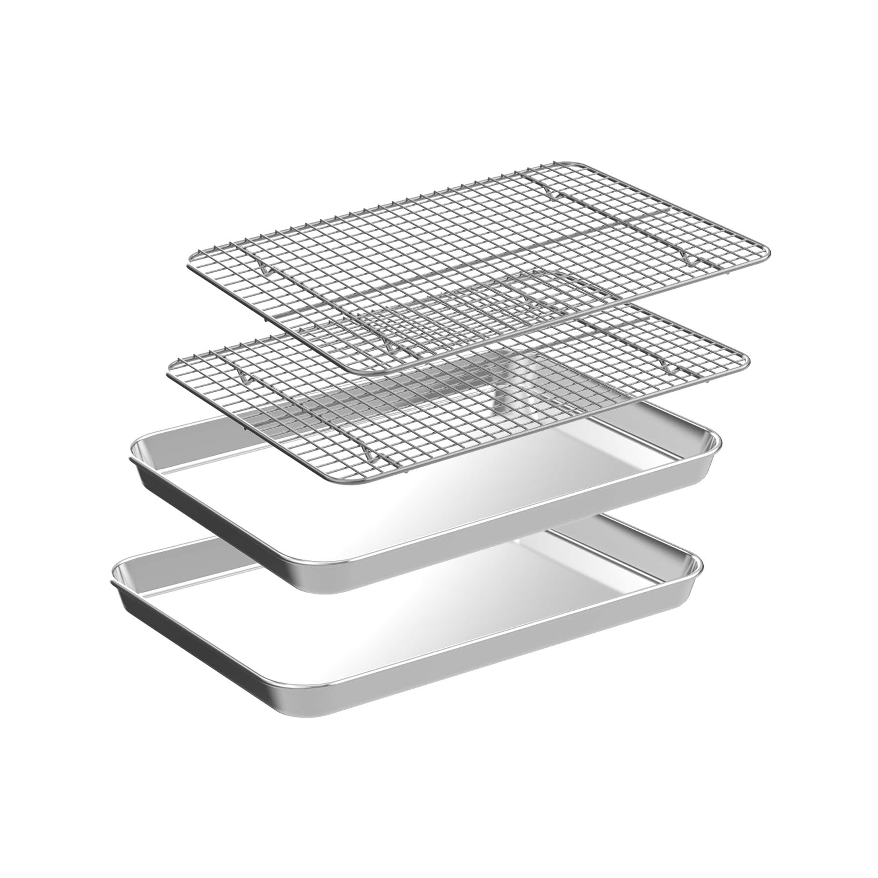 Small Baking Sheet with Rack Set [2 Small Cookie Sheets + 2 Small Baking Racks], CEKEE Stainless Steel Small Baking Pan and Grill Rack - Rust & Warp Resistant & Nonstick, Size 9.33 x 6.96 x 1 Inch