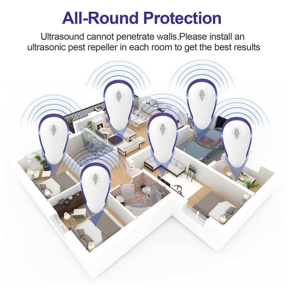 KONIGEVA Ultrasonic Pest Repeller,Pest Control Repeller,High Frequency Ultrasound Electronic Pest-Outdoor Repeller for Mosquito,Mice,Roach,Spider,Insects,Rat, Flea(6 Packs), White