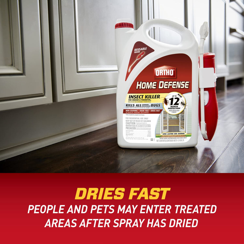 Ortho Home Defense Insect Killer for Indoor and Perimeter2 with Comfort Wand - Ready-To-Use Bug Spray, Kills Ants, Cockroaches & Spiders, 1.33 gal.