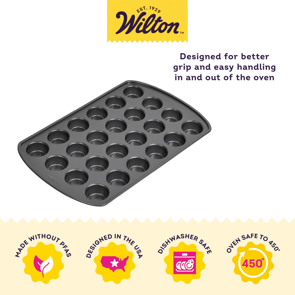 Wilton Gold Premium Non-Stick Warp-Resistant Bakeware, Made without PFAs, Muffin Pan, 24-cup, 16 x 10 x 1 in., Packaging may Vary