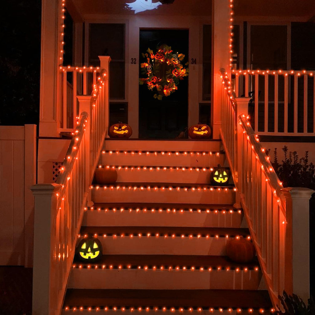 YEGUO Orange Lights for Halloween, 200 LED String Lights Outdoor Waterproof, Green Wire Christmas Lights Indoor, 8 Modes 66ft Twinkle Lights Plug in for Halloween Decor