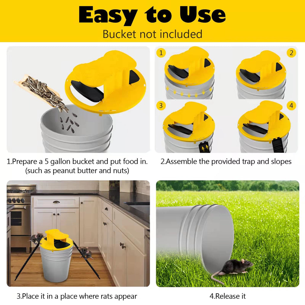 Mouse Trap Bucket ，Bucket Lid Rat Trap,Auto Reset Multi Catch Humane Rat Trap for Indoor Outdoor, Compatible 5 Gallon Bucket-2 Pack