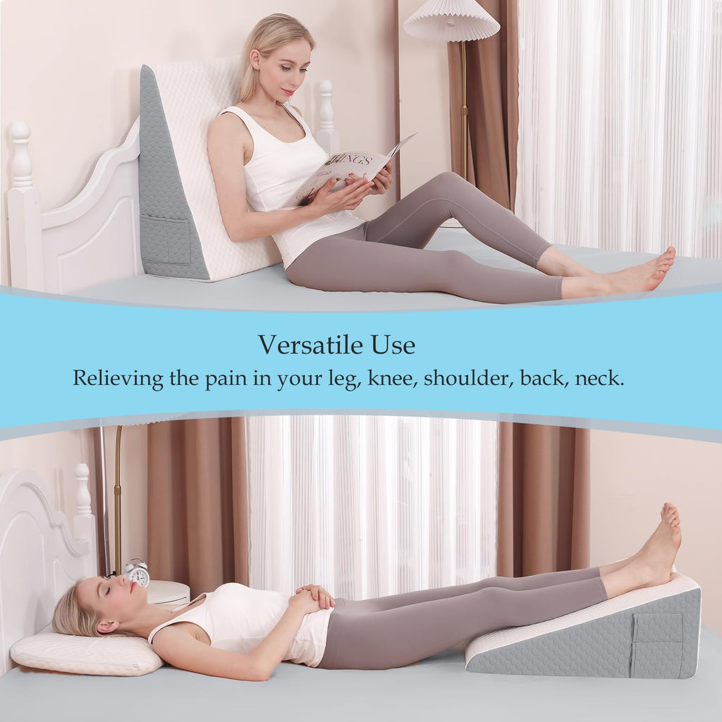 Forias Wedge Pillow for Sleeping,10" Bed Wedge Pillow for After Surgery,Acid Reflux,Snoring,Memory Foam Top Triangle Pillow Wedge with Breathable Removable Cover
