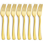 Jutieuo Gold Plastic Forks 7.4 Inch (100-Count) Exquisite Gold Forks Disposable Plastic Silverware Gold Plastic Cutlery for Parties, Weddings, Catering Events