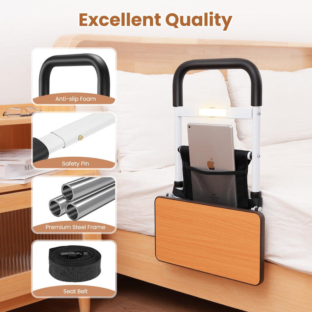ONLYCARE Bed Rails for Elderly Adults Safety with Motion Sensor Light, Height Adjustable Bed Assist Rail with Storage Bag & Foldable Desk, FSA or HSA Eligible, Fit King, Queen, Full, Twin