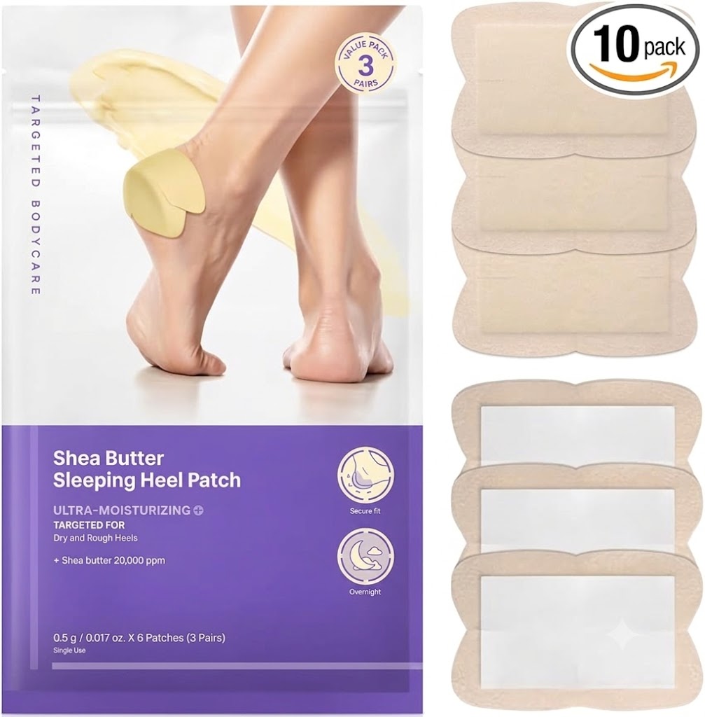 Shea Butter Heel Repair Patch for Cracked Dry Heels, Overnight Foot Moisturizer Mask, Hydrating & Breathable (10pcs), K-Beauty