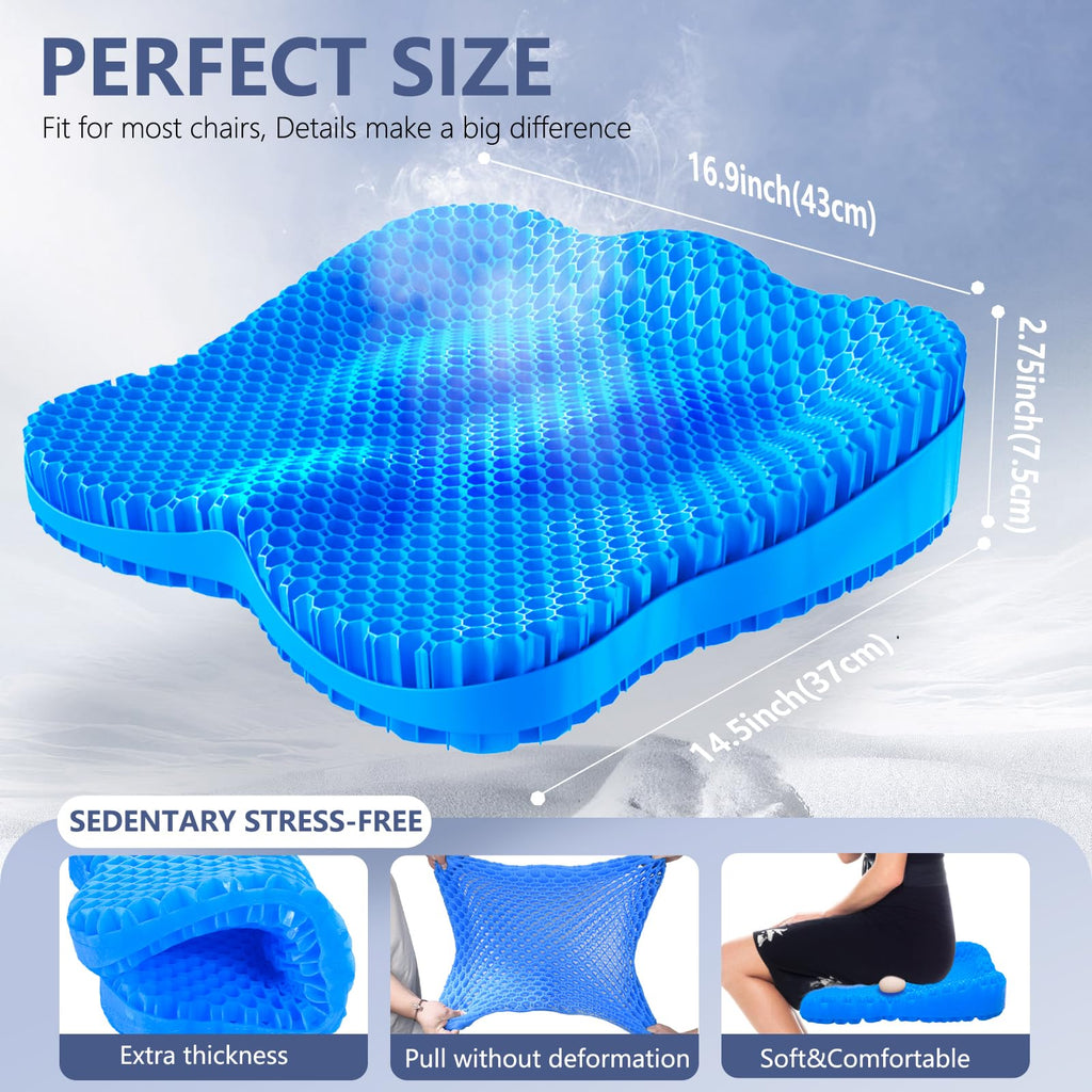 Tsmertor Gel Seat Cushion, Thicken Big Office Chair Cushion Chair Seat Pads for Long Sitting, Sciatica & Hip Pain Relief, Egg Seat Cushion for Wheelchair Car Office Home Travel Outdoor