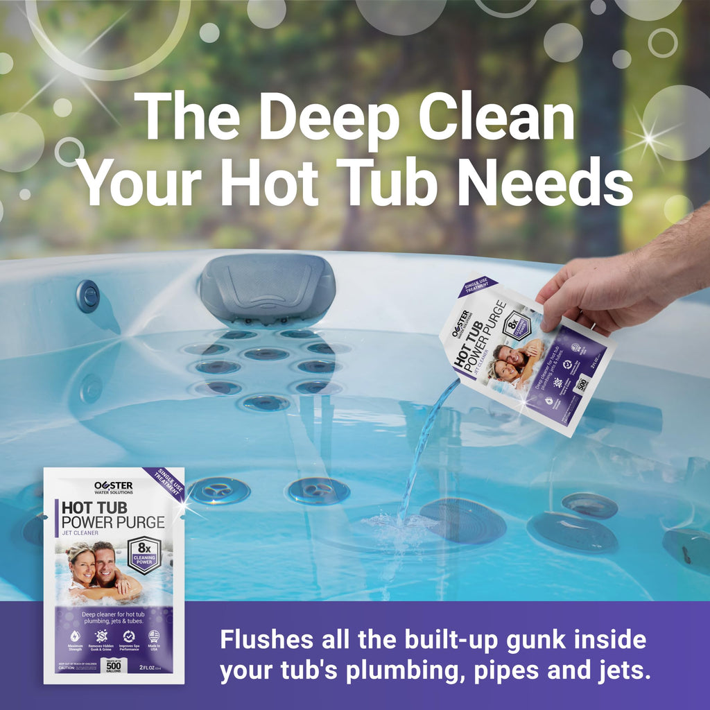 Bio Ouster Power Purge Hot Tub Jet Cleaner w/Towel - Hot Tub Cleaner for Jets, Tubes, Plumbing - for Standard & Inflatable Spas - Removes Gunk Buildup for Crystal Clear Water - Made in USA (4-Pack)