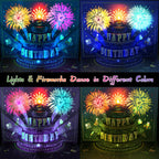 MZD8391 UPGRADED 3D Pop Up Firework Birthday Cards, Musical & LED Lights Birthday Cards with Blowable Birthday Cake, Greeting Cards, Birthday Gifts for Mom Women Men Kids Child Dad Father Wife (Blue)