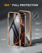 Miracase for iPhone 16 Pro Max Case 6.9'', [Bubble Free] Full-Body Bumper Phone case with Built-in Full Glass Screen &Lens Protector,Compatible with MagSafe,Drop Proof 16 Pro Max Cover,Desert Brown