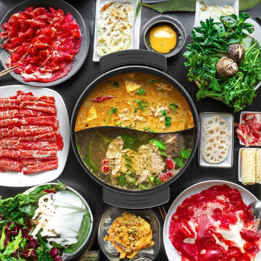 Electric Hot Pot with Divider Hotpot Pot Electric Cooker Shabu Shabu Pot 110V Non-Stick 6L BPA FREE Fondue Chinese Hot Pot