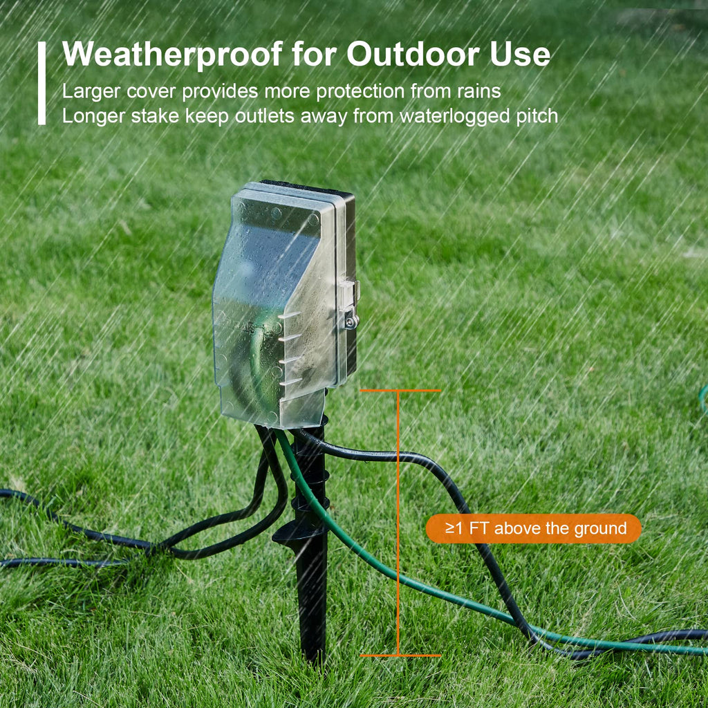 SURAIELEC Outdoor Power Stake Light Timer, Dusk to Dawn, 6 Electrical Outlet Power Strip Weatherproof, 6FT Extension Cord Multiple Outlet for Patio Lights, Sprinkler, Garden, Christmas Decorations