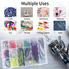 OUTUXED 2 Pack 36 Grids Clear Plastic Bead Organizer Box, Fishing Tackle Box Compartment Organizer with Adjustable Dividers for Jewelry, Art Craft, Bead Storage Containers with 5 Sheets Label Stickers