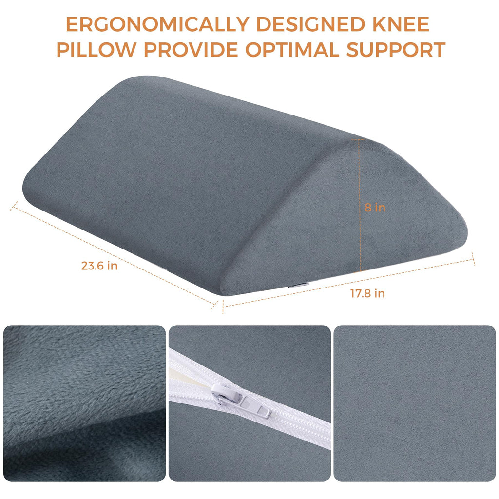 Knee Wedge Pillow 8'' for Post-Surgery Recovery - Leg Elevation Support for Sleep Position, Alleviating Lower Back & Hip Pain Enhancing Circulation in Ankles Legs Triangle Pillow with Removable Cover
