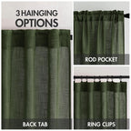 MIULEE Olive Green Linen Curtains 90 Inch Long for Bedroom Living Room, Soft Thick Linen Textured Window Drapes Semi Sheer Light Filtering Rod Pocket Back Tab Christmas Burlap Look, 2 Panels
