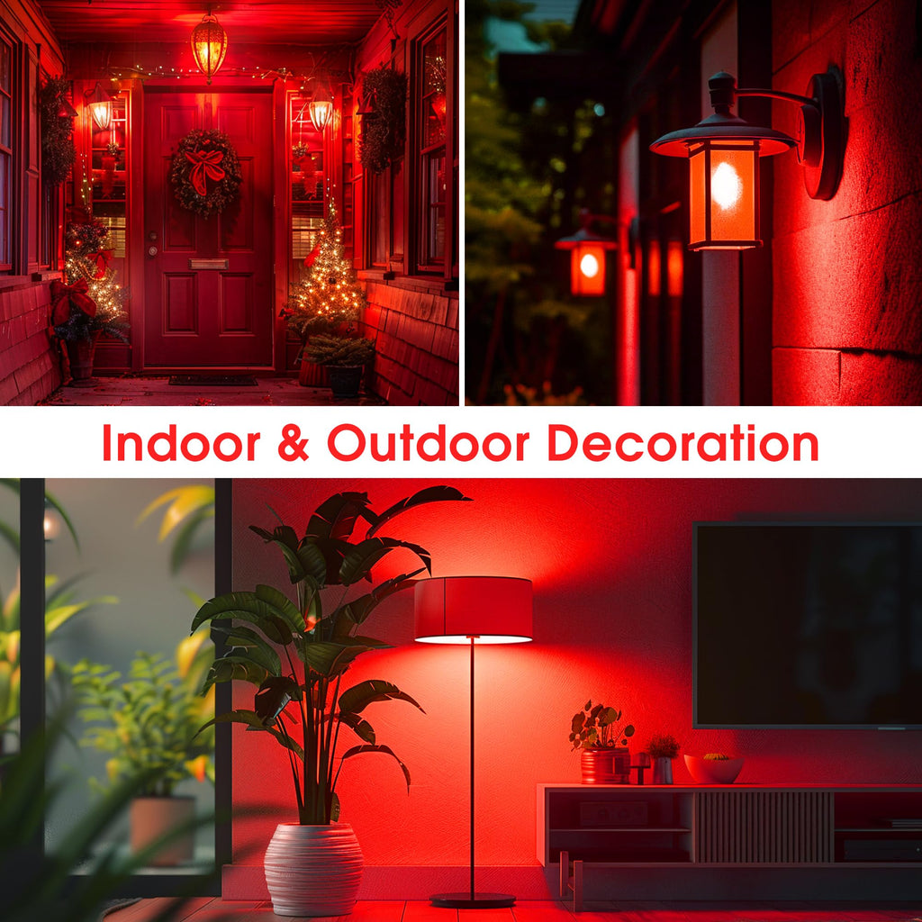 Red Light Bulbs [2 Pack] A19 LED Red Light Bulbs Indoor/Outdoor, Christmas Light Bulbs 9W (60W Equivalent) E26 Base 720LM Porch Light Bulbs, LED Light Bulb for Halloween Christmas Light Bulbs