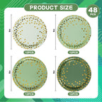 AimFun Sage Green Paper Plates Gradient Green and Gold Party Plates Disposable 9 Inch Bridal Baby Shower Round Dinner Plates for Birthday Wedding Party Supplies (48, Sage Green)