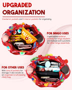 Bingo Bag with Pockets for Bingo Daubers Dabbers Dobbers Red Bingo Bag for Bingo Stuff Supplies Bingo Dauber Bag for Bingo Equipment Bingo Accessories for Women Bingo Prizes for Adults Seniors Elderly