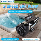 LINGXIAO SPA Pump, 2 Speed Hot Tub SPA Pump - 1.5HP LX SPA Motor, 115V, 2"Port, 48 Frame - (Model: 48WUA1001C-II)