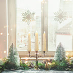Fo32won Snowy White LED Flameless Taper Candles Battery Operated with Remote and Timer, Set of 4 Christmas Real Wax Window Candlesticks with 3D Flame Wick, 10 Inches Flickering Christmas Candlesticks