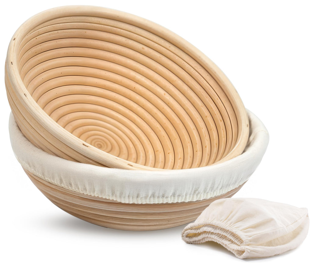 Banneton Bread Proofing Basket, Kook, Sourdough Proofing Bread Basket, Bread Banneton Proofing, Artisan Sourdough Making Baskets, 9 Inch Rattan Baskets and Cloth Liners, Set of 2, Round