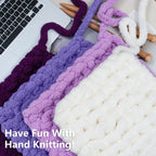 Cozyful Chunky Yarn for Hand Knitting - #10 Chunky Chenille Yarn, Jumbo Big Thick Chunky Yarns for Crocheting, Super Bulky Chunky Knit Blanket Yarns, 8 Skein (25yd, 8oz/Skein), Cream & Multi Purple