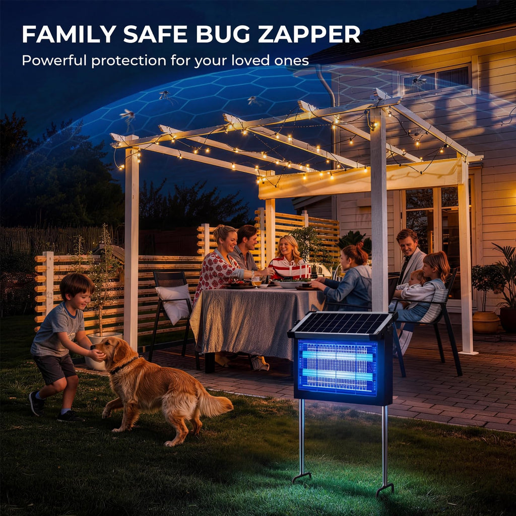 Solar Bug Zapper Outdoor, 4500V Waterproof Mosquito Zapper with 10W Solar Panel, Cordless Rechargeable Electric Fly Zapper, Mosquito Killer Lamp with Auto Sensor for Patio, Backyard, Garden, Camping