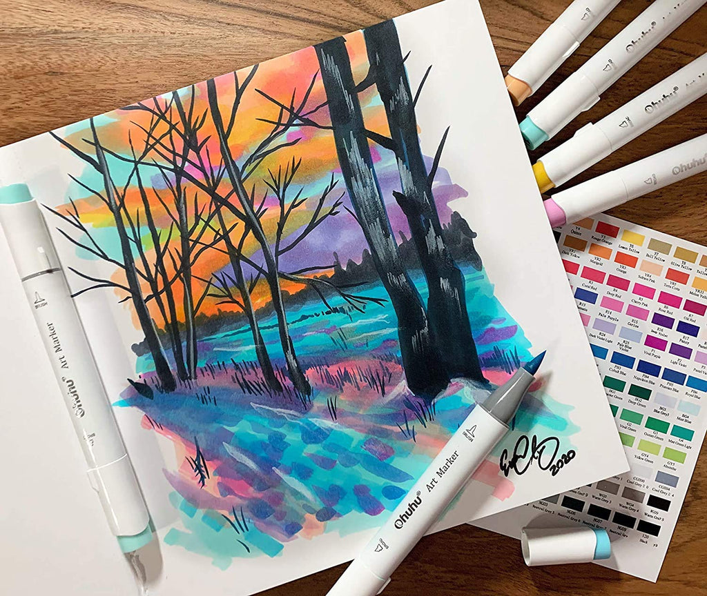 Ohuhu Sketchbook Marker Paper Pad: 8.3"x8.3" Square Art Sketch Book Drawing Papers 78 Sheets/156 Pages 120 LB/200 GSM Hardcover Sketching Books for Alcohol Markers Heavyweight Sketchpad Christmas Gift