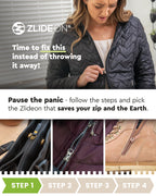 Zlideon Zipper Repair Kit for Plastic Zippers Multipack - 4pcs, Black | Instant Zipper Pull Replacement Slider for Kids’ Clothing, Sportswear, Duvet Covers | Easy to Install | Made in Germany