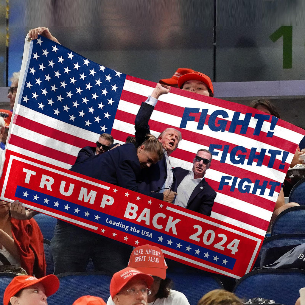 DOSMINE Supporter Kit Trump 2024 Flag 3 * 5ft Trump Survived Shot Fight Trump Flag Banner Trump Stickers Trump Hat Trump Socks Trump Keychain Heat transfer Sticker Trump Bracelets