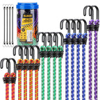 Bungee Cords Heavy Duty Outdoor: 20 Pcs Premium Rubber Bungee Cords with Hooks in a Storage Jar Includes 10", 18", 24", 30", 36", 48" Bungee Cord for Camping, Tent, Fastening Items