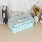 BTSKY 3-Layer Plastic Dividing Storage Box Craft Organizer and Storage with Adjustable Spacers Portable Handled Art Supply Organizer Multipurpose Home Utility Box for Medicine, Sewing(Blue)