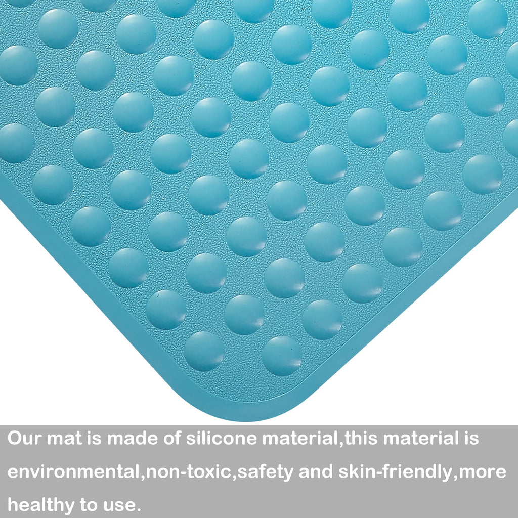 Yanzifly Bathtub Mat Non Slip Bath Mat for Tub Silicone Soft & Safe, Bath Tub Mat Non Slip Shower Mats, Suction Cups Bath Tub Anti Slip Matt for Kids Elderly Non Toxic, Machine Washable- Blue