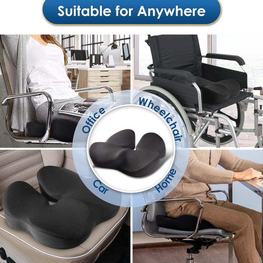 Juuwan Memory Foam Seat Cushion for Office Chair Pressure Relief Sciatica & Tailbone Pain Relief Memory Foam Coccyx Cushion for Long Sitting, for Home Chair, Gaming and Car Seat Cushion