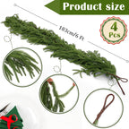 Hananona 4 Pcs Artificial Norfolk Pine Garlands, Real Touch Winter Pine Garland, Green Artificial Greenery Garland for Table, Mantle, Wall, Indoor, Outdoor Christmas Decorations (4, 6 FT)