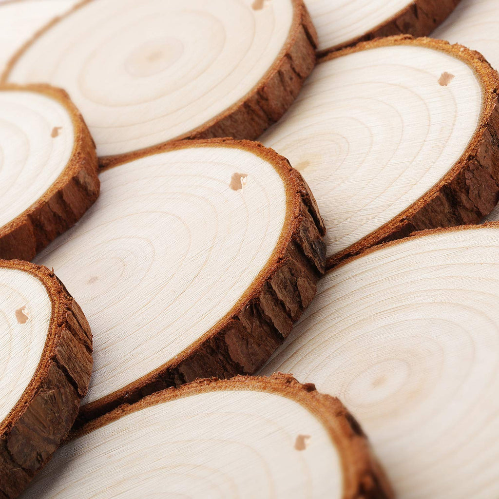 Fuyit Wood Slices 30 Pcs 2.0-2.4 Inches Craft Wood kit Unfinished Predrilled Tree Slices with Hole, Wooden Circles for Arts and Crafts Christmas Ornaments DIY Crafts