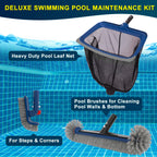 Deluxe Swimming Pool Cleaning Kit Including Pool Skimmer Net with Rubber Edge, 17.5" Pool Brush Head & Rotatable Pool Scrub Brush, Heavy Duty Pool Cleaning Kit Inground & Above Ground Pool (No Pole)