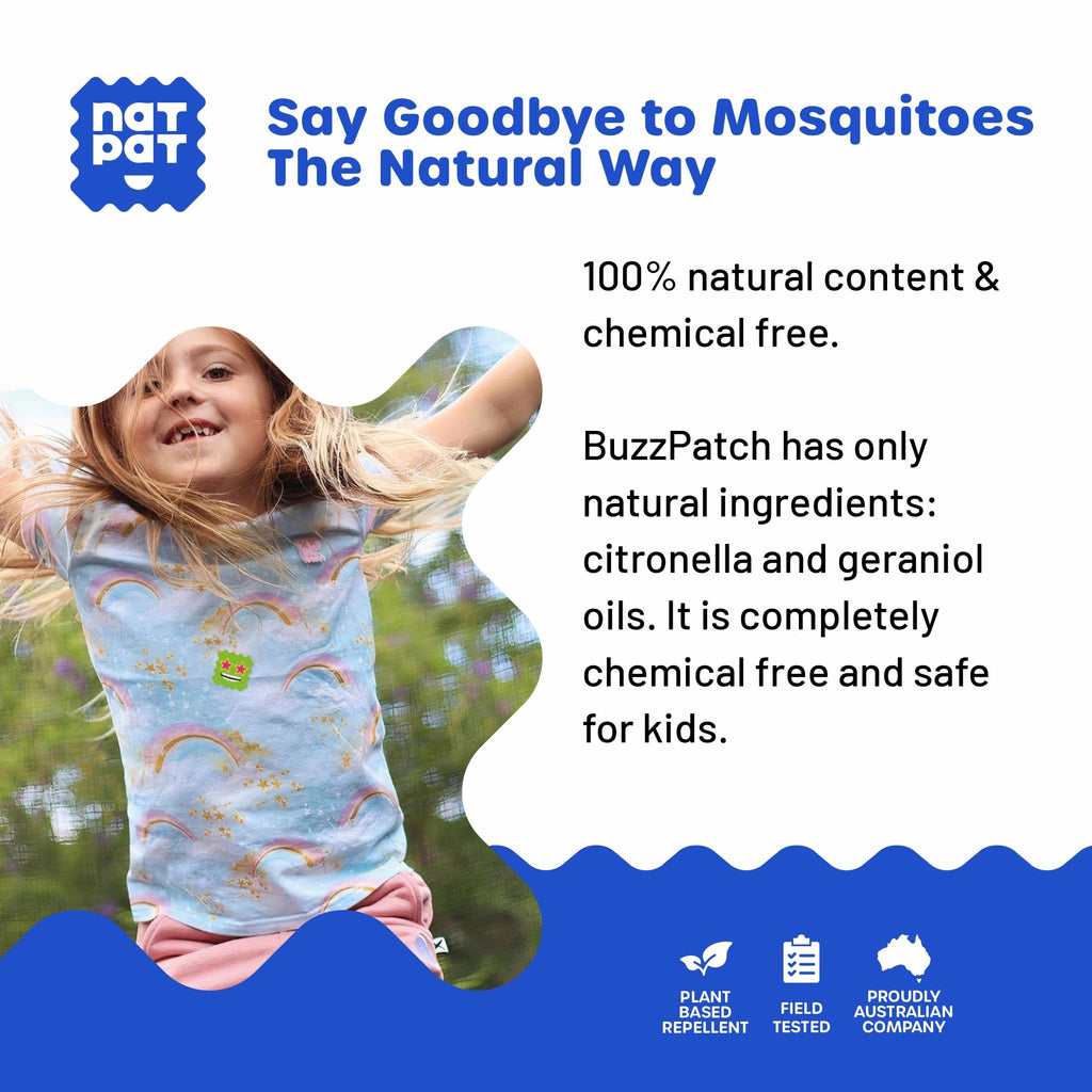 NATPAT Buzz Patch Mosquito Patch Stickers for Kids (3 pack, 180 stickers) - The Original All Natural Citronella Essential Oil Insect Patch, Plant Based Ingredients, Non-Toxic, DEET Free, for Toddlers,