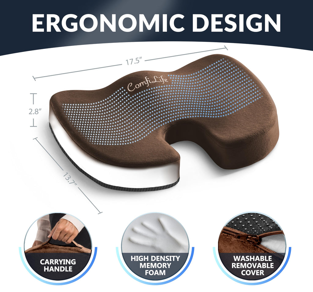 ComfiLife Premium Gel & Memory Foam Seat Cushion – Doctor Recommended Office Chair Cushion, Car Seat Cushion – Chair Cushions for Back & Sciatica Pain Relief – Seat Cushions for Office & Desk (Brown)