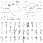 TATUWST Realistic Temporary Tattoos - 60 Sheets Tiny Small Removable Tattoos, 30 Pcs Inspirational Quotes Words Tattoos, 30 Pcs Wild Flower Ink Line Botanical Floral Leaf Tattoo Stickers for Women