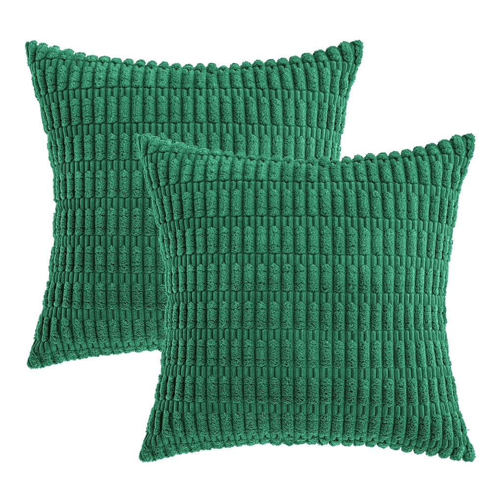 MIULEE Pack of 2 Green Corduroy Decorative Throw Pillow Covers 18x18 Inch Soft Boho Striped Pillow Covers Modern Farmhouse Christmas Home Decor for Sofa Living Room Couch Bed