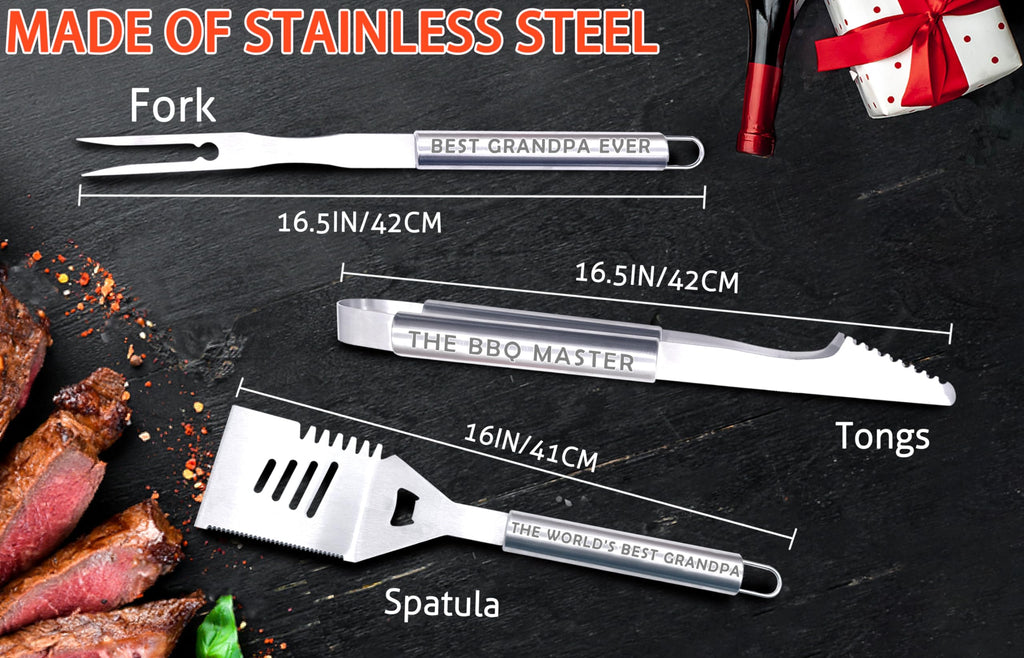 Grandpa Gifts, Grilling Gifts for Grandfather, Gifts for Grandpa Papa Christmas Birthday Retirement Form Grandchildren, Unique Useful Gifts for Elderly Men Stocking Stuffers Ideas, BBQ Set 3 with Bag