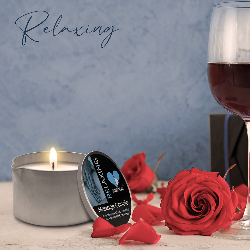LOVE PLAY Relaxing Massage Oil Candle - Moisturizing Body Oil Candle for Couples and Home Spa - Luxurious & Hydrating Skin Care Body Massage Oils - Vegan (6.76oz)