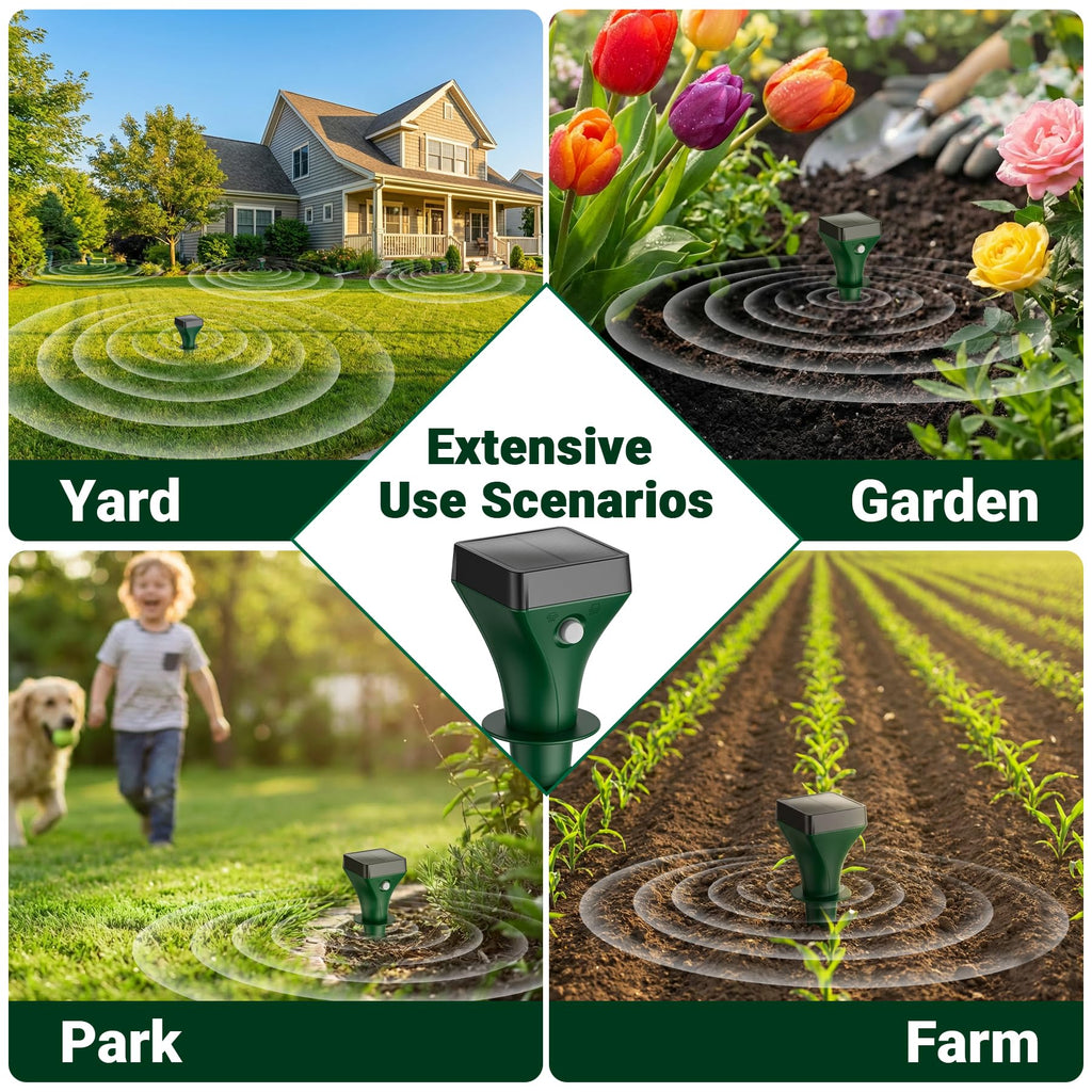 Mole Repellent Solar Powered, 8 Pack Snake & Skunk Repellent for Yard, Ultrasonic Mole Stakes for Lawns, IP65 Waterproof Gopher Repellent to Get Rid of Gopher, Vole, Chipmunk and Groundhog for Farm