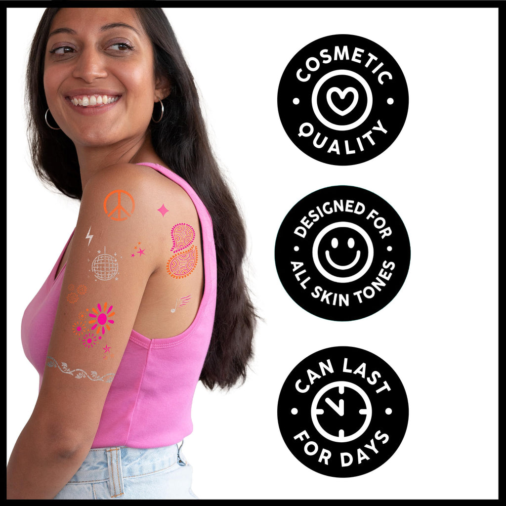 BIC BodyMark Festival Pack - Deluxe Body Markers, Premium Temporary Tattoo Markers for Skin, Long Lasting Temporary Tattoos, Custom Tattoo Kit with 4ct Markers & 4ct Stencils