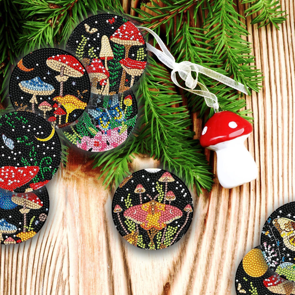 8 Pcs Mushroom Diamond Art Painting Coasters Kits with Holder DIY Mushroom Diamond Art Coaster Non Slip Coaster for Adults Diamond Kits Supplies for Christmas