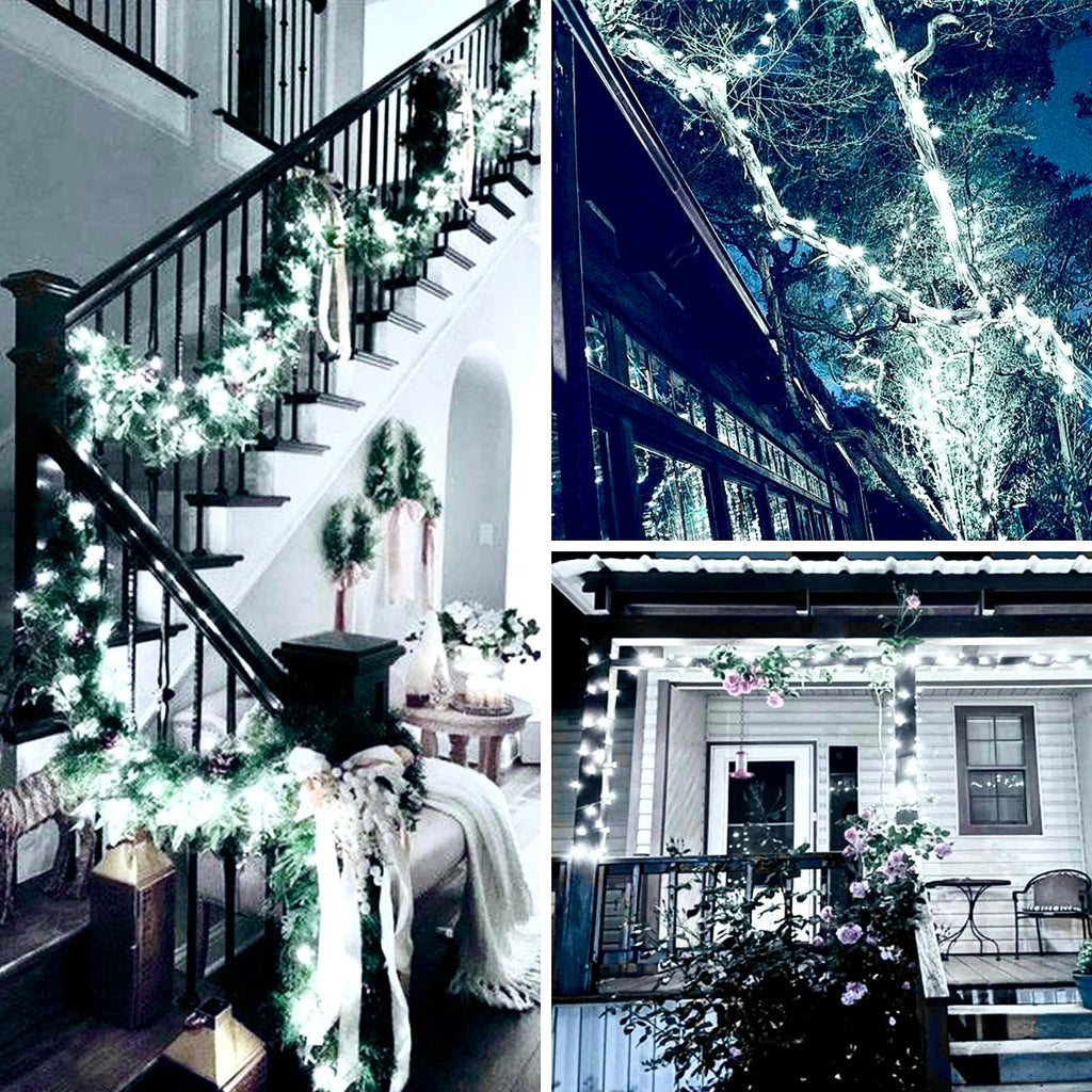 2-Pack 66FT 200 LED Extendable White Christmas String Lights (Green Wire), Christmas Tree Lights with 8 Modes, Indoor Outdoor Plug in Fairy String Lights for Xmas Decor Party Garden (Cool White)