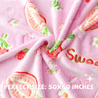 REXEO Flannel Throw Blanket, 50 x 60in, Glow in The Dark, Fluorescent Strawberry, Lightweight, Fiber Plush, for Girls Kids, Birthday Christmas Gifts